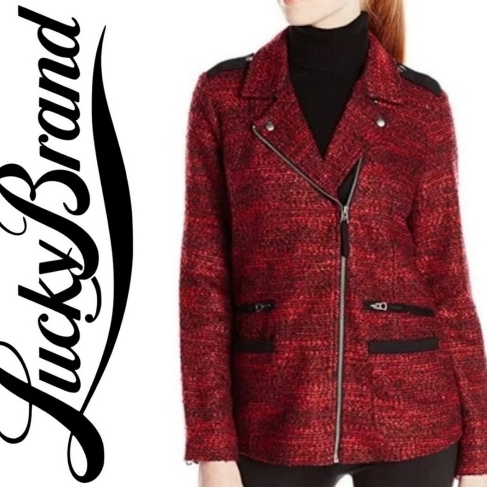 Lucky Brand Tweed Moto Style Academia Long Sleeve Jacket.